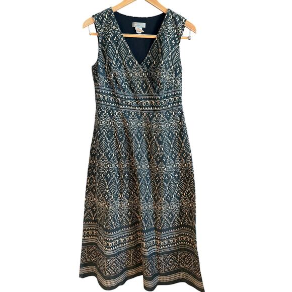 THE TERRITORY AHEAD | 90s Vintage Cotton Surplice Batik Sleeveless Dress Size 6 - Picture 1 of 4